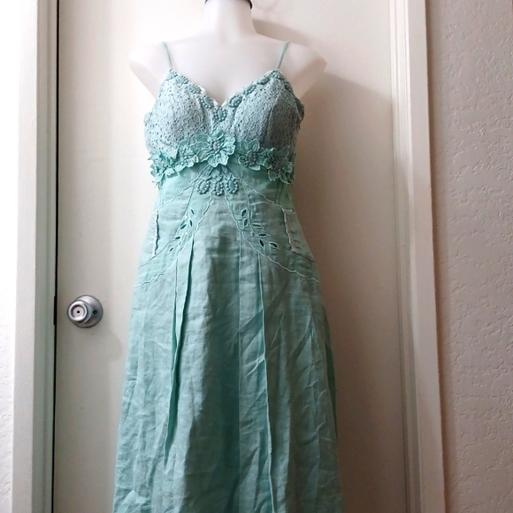 Sue Wong Dresses & Skirts - SUE WONG 100% linen mint green strap dress/ size 6